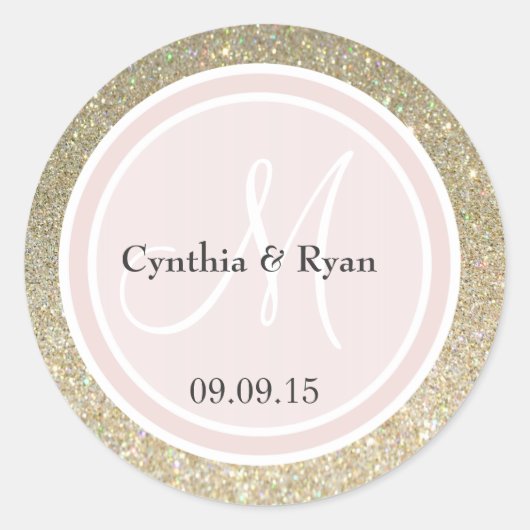 Gold Glitzer & Blush Pink Wedding Monogram Runder Aufkleber (Vorderseite)