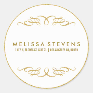 Gold Glitzer Blütenrahmen Weiß Hintergrund Runder Aufkleber