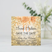 Gold Glitzer Blütensüß 16 Save the Date Einladung (Stehend Vorderseite)