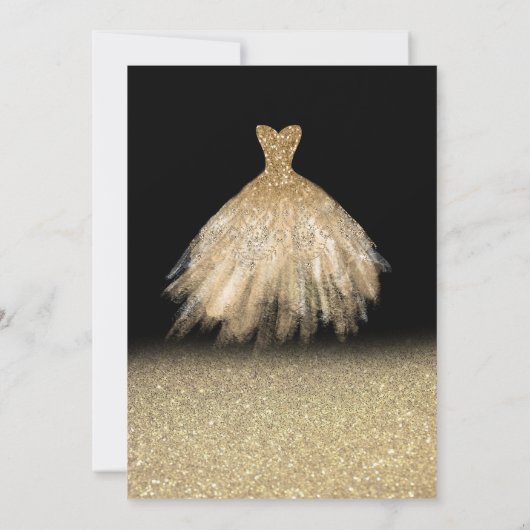 Gold Glitzer Bokeh Ombre, Tiara, Dress Sweet 16 Einladung (Rückseite)