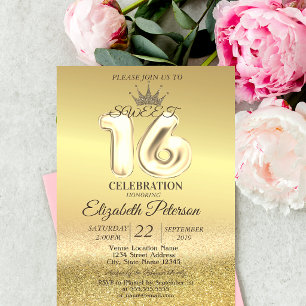 Gold Glitzer Bokeh Ombre, Tiara, Sweet 16 Party Einladung