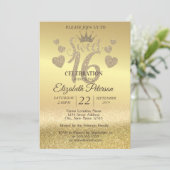 Gold Glitzer Bokeh Ombre, Tiara, Sweet 16 Party Einladung (Stehend Vorderseite)