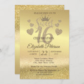 Gold Glitzer Bokeh Ombre, Tiara, Sweet 16 Party Einladung (Vorne/Hinten)