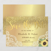 Gold Glitzer Bokeh, Spitze, Sonnenblume Save the D Date (Vorne/Hinten)