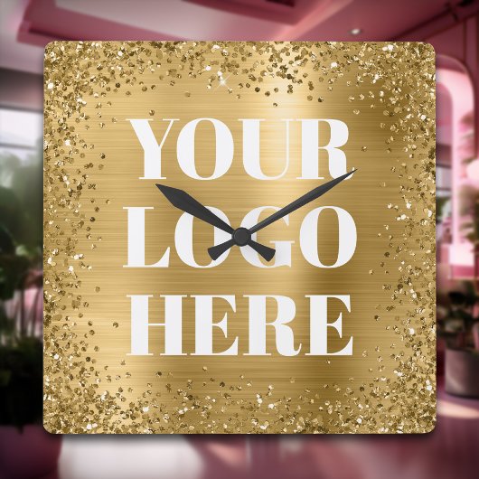 Gold Glitzer Border and Foil Logo Quadratische Wanduhr