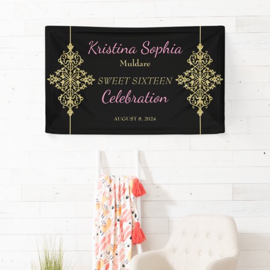Gold Glitzer Border Party Banner (Insitu)