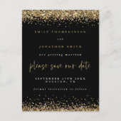 Gold Glitzer Borders Black Wedding Save the Date Ankündigungspostkarte (Vorderseite)