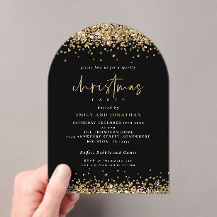 Gold Glitzer Borders Christmas Party Black Acrylic Acryleinladungen