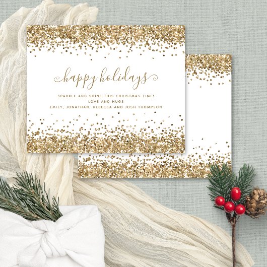 Gold Glitzer Borders Happy Holidays Card