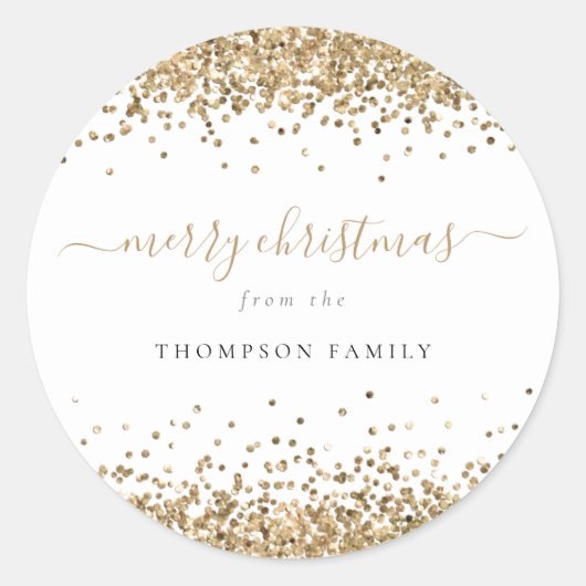 Gold Glitzer Borders Name Frohe Weihnachten Runder Aufkleber (Vorderseite)