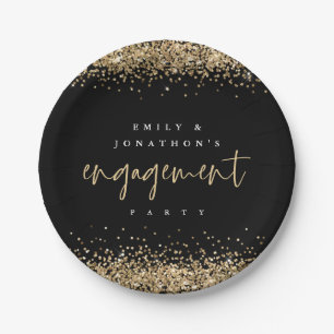 Gold Glitzer Borders Names Engagement Party Black Pappteller