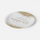 Gold Glitzer Borders Names Engagement Party Pappteller (Schrägansicht)
