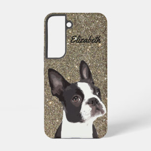 Gold Glitzer Boston Terrier Name Hund Welpe Samsung Galaxy Hülle