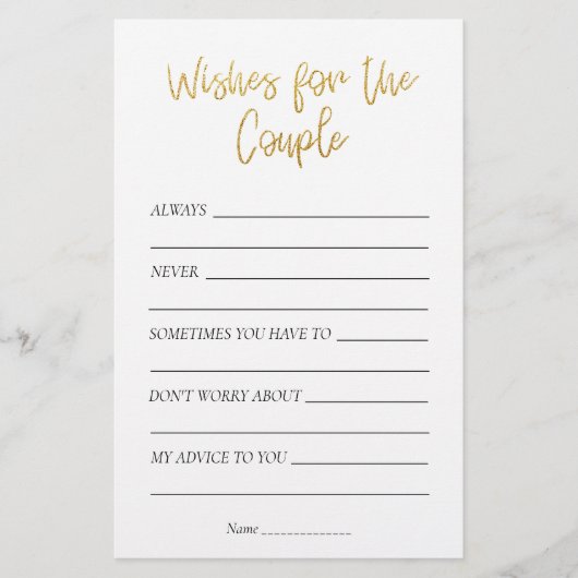 Gold Glitzer Brautparty Wünsche für das Paar (Vorderseite)