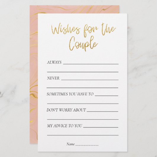 Gold Glitzer Brautparty Wünsche für das Paar (Vorne/Hinten)