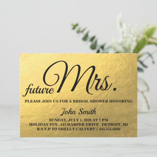 Gold Glitzer Brautparty Zukunft Frau Einladung (Stehend Vorderseite)