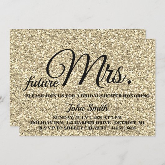 Gold Glitzer Brautparty Zukunft Frau Einladung (Vorne/Hinten)