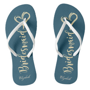 Gold Glitzer Bridesmaid, Hearts Navy Blue Badesandalen