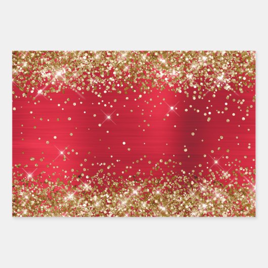 Gold Glitzer Bright Red Ombre Foil Geschenkpapier Set (Vorderseite 3)