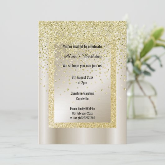 Gold Glitzer Bronze Modern All Occasailing Custom Einladung (Stehend Vorderseite)