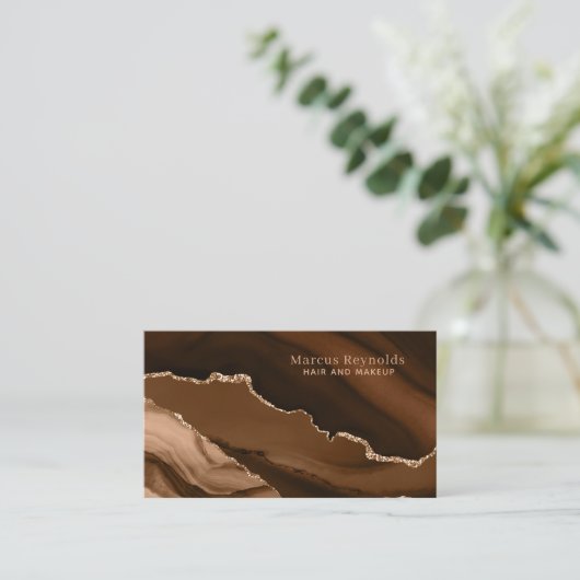 Gold Glitzer Brown Marble Agate Visitenkarte (Stehend Vorderseite)