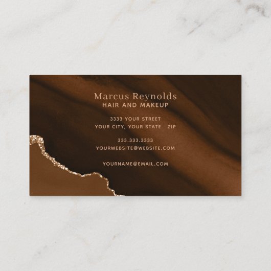 Gold Glitzer Brown Marble Agate Visitenkarte (Rückseite)
