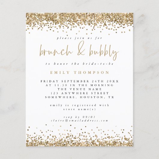 Gold Glitzer Brunch Bubbly Brautparty (Vorderseite)