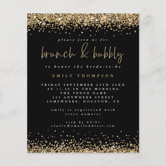 Gold Glitzer Brunch Bubbly Brautparty (Vorderseite)