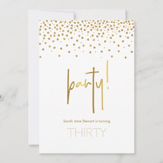 Gold Glitzer Bubbly 30. Party Einladung (Vorderseite)