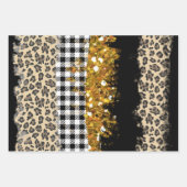 Gold Glitzer Buffalo Kariert Leopard Geschenkpapier Set (Vorderseite)
