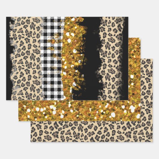 Gold Glitzer Buffalo Kariert Leopard Geschenkpapier Set (Set)