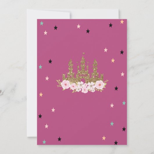 Gold Glitzer Burg, Stars, Princess Baby Dusche Einladung (Rückseite)