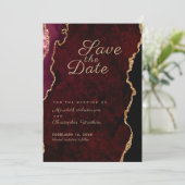 Gold Glitzer Burgundy Agate Save the Date (Stehend Vorderseite)