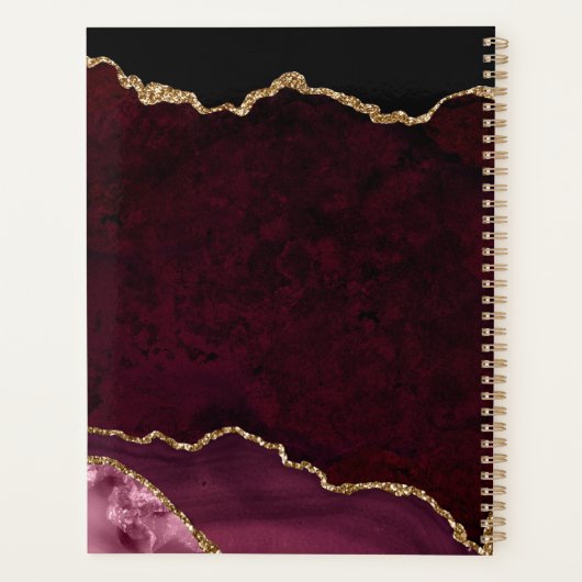 Gold Glitzer Burgundy Agate Wedding Planner Planer (Rückseite)