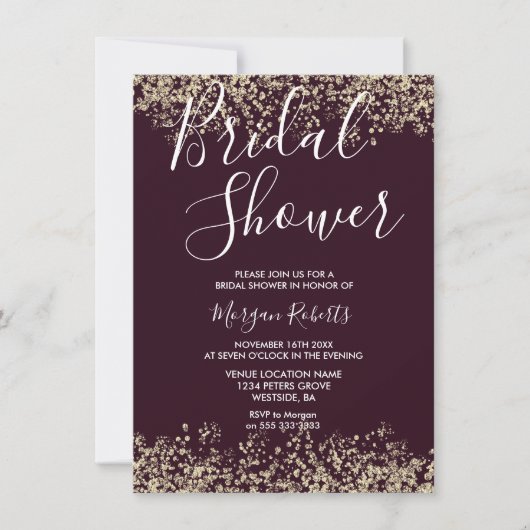 Gold Glitzer Burgundy Bridal Dusche Einladung (Vorderseite)
