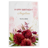 Gold Glitzer Burgundy Dahlia Rose Floral Geburtsta Mittlere Geschenktüte (Vorderseite)