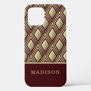 Gold Glitzer Burgundy Diamond Muster Personalisier Case-Mate iPhone Hülle
