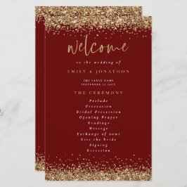 Gold Glitzer Burgundy Wedding Programm