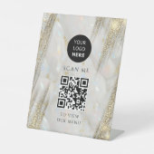 Gold Glitzer Business QR Code Logo Opal Stone Sockelschild (Vorderseite)