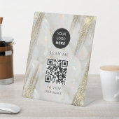 Gold Glitzer Business QR Code Logo Opal Stone Sockelschild (In SItu)