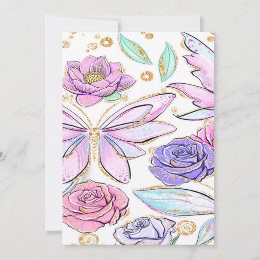 Gold Glitzer Butterfly and Flower Girl Babydusche Einladung (Rückseite)