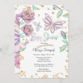 Gold Glitzer Butterfly and Flower Girl Babydusche Einladung (Vorne/Hinten)