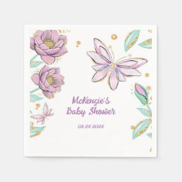 Gold Glitzer Butterfly and Flower Girl Babydusche Serviette