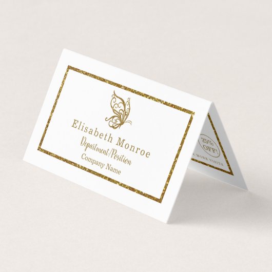 Gold Glitzer Butterfly Doppeltreue Visitenkarten (Vorderseite)