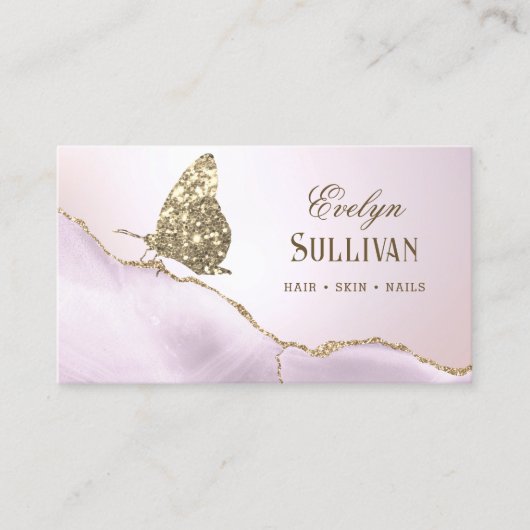 Gold Glitzer Butterfly Lilac Agate Business Card Visitenkarte (Vorderseite)