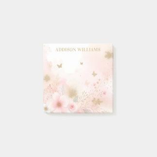 Gold Glitzer Butterfly Rosa Blume Personalisiert Post-it Klebezettel