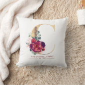 Gold Glitzer C Monogram Floral Burgund Red Kissen (Decke)