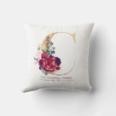 Gold Glitzer C Monogram Floral Burgund Red Kissen (Rückseite)