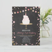 Gold Glitzer Cake Geburtstagseinladung Einladung (Stehend Vorderseite)