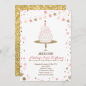 Gold Glitzer Cake Geburtstagseinladung Einladung (Vorne/Hinten)